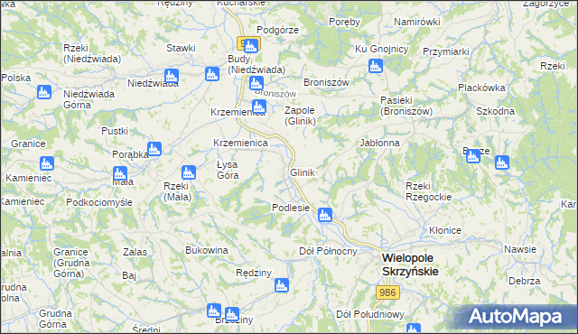 mapa Glinik gmina Wielopole Skrzyńskie, Glinik gmina Wielopole Skrzyńskie na mapie Targeo