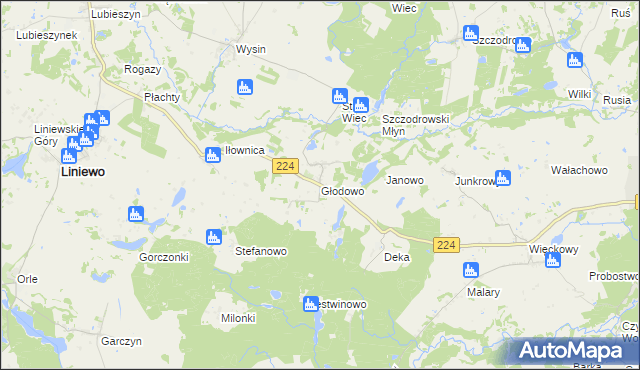 mapa Głodowo gmina Liniewo, Głodowo gmina Liniewo na mapie Targeo