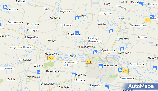 mapa Gniazdowice, Gniazdowice na mapie Targeo