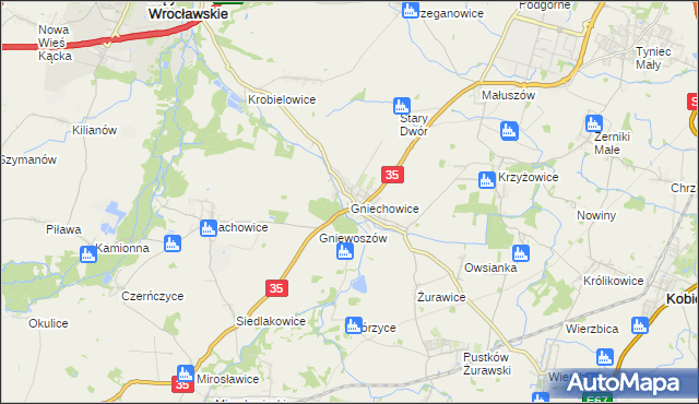 mapa Gniechowice, Gniechowice na mapie Targeo