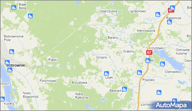 mapa Gnojno gmina Bobrowniki, Gnojno gmina Bobrowniki na mapie Targeo