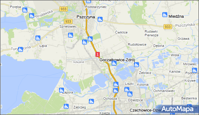 mapa Goczałkowice-Zdrój, Goczałkowice-Zdrój na mapie Targeo
