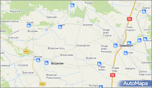 mapa Godziątków, Godziątków na mapie Targeo