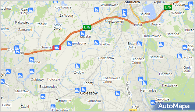 mapa Godziszów gmina Goleszów, Godziszów gmina Goleszów na mapie Targeo