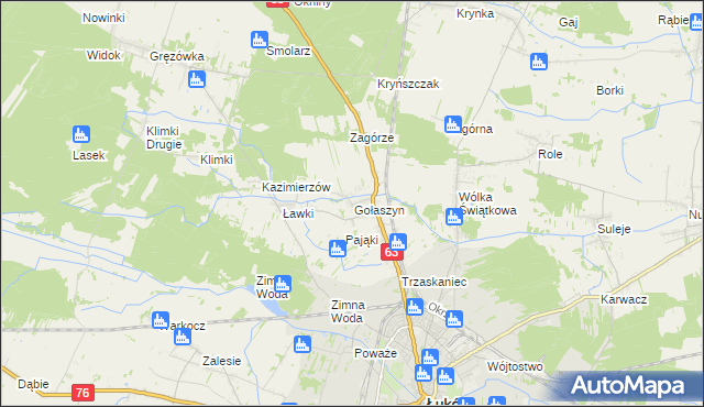 mapa Gołaszyn gmina Łuków, Gołaszyn gmina Łuków na mapie Targeo