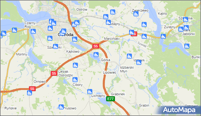 mapa Górka gmina Ostróda, Górka gmina Ostróda na mapie Targeo