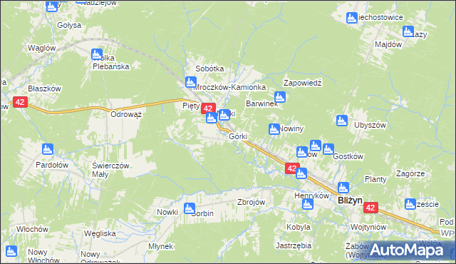 mapa Górki gmina Bliżyn, Górki gmina Bliżyn na mapie Targeo