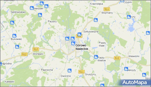 mapa Górowo Iławeckie, Górowo Iławeckie na mapie Targeo