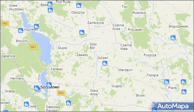 mapa Gorzeń gmina Szczutowo, Gorzeń gmina Szczutowo na mapie Targeo