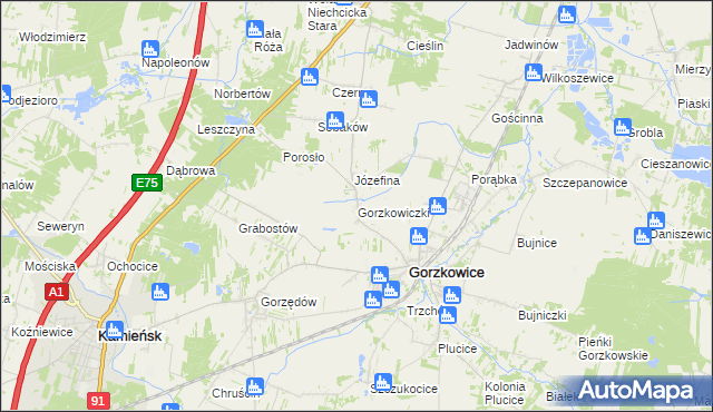 mapa Gorzkowiczki, Gorzkowiczki na mapie Targeo
