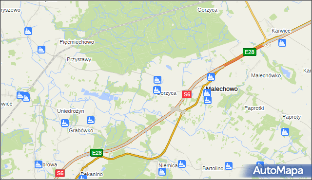 mapa Gorzyca gmina Malechowo, Gorzyca gmina Malechowo na mapie Targeo