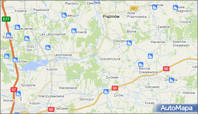 mapa Gościeńczyce, Gościeńczyce na mapie Targeo