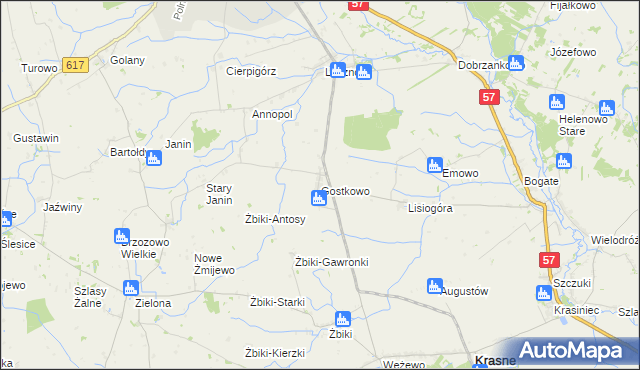 mapa Gostkowo gmina Przasnysz, Gostkowo gmina Przasnysz na mapie Targeo