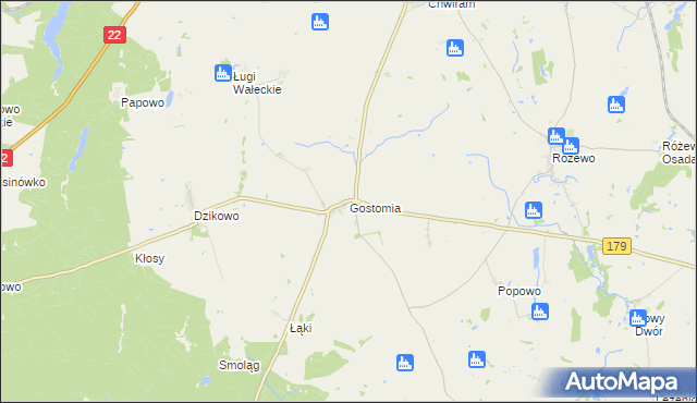 mapa Gostomia gmina Wałcz, Gostomia gmina Wałcz na mapie Targeo