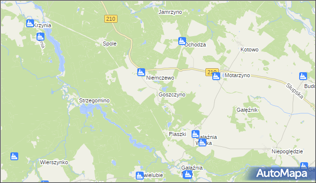 mapa Goszczyno gmina Dębnica Kaszubska, Goszczyno gmina Dębnica Kaszubska na mapie Targeo