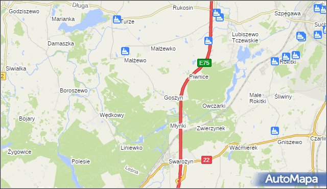 mapa Goszyn gmina Tczew, Goszyn gmina Tczew na mapie Targeo