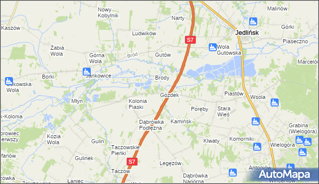 mapa Gózdek gmina Zakrzew, Gózdek gmina Zakrzew na mapie Targeo