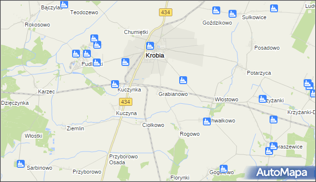 mapa Grabianowo gmina Krobia, Grabianowo gmina Krobia na mapie Targeo