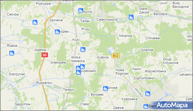 mapa Grabina gmina Mińsk Mazowiecki, Grabina gmina Mińsk Mazowiecki na mapie Targeo