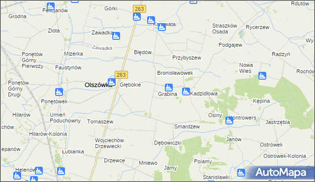 mapa Grabina gmina Olszówka, Grabina gmina Olszówka na mapie Targeo