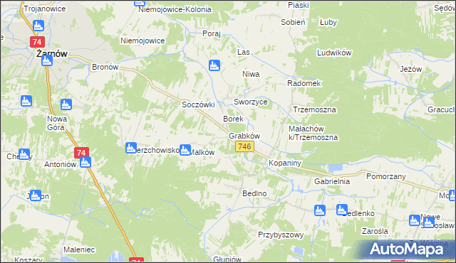 mapa Grabków gmina Końskie, Grabków gmina Końskie na mapie Targeo