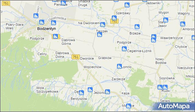 mapa Grabków gmina Pawłów, Grabków gmina Pawłów na mapie Targeo