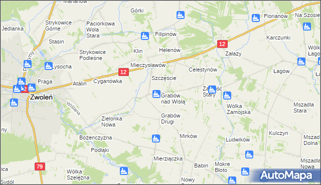 mapa Grabów nad Wisłą, Grabów nad Wisłą na mapie Targeo