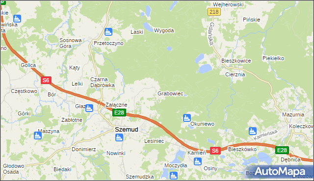 mapa Grabowiec gmina Szemud, Grabowiec gmina Szemud na mapie Targeo