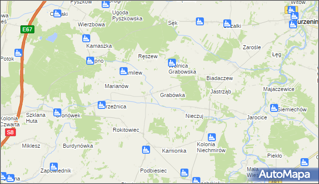 mapa Grabówka gmina Burzenin, Grabówka gmina Burzenin na mapie Targeo