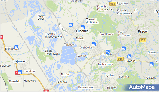 mapa Grabówka gmina Lubomia, Grabówka gmina Lubomia na mapie Targeo