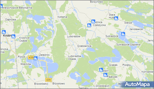 mapa Grabownica gmina Krośnice, Grabownica gmina Krośnice na mapie Targeo