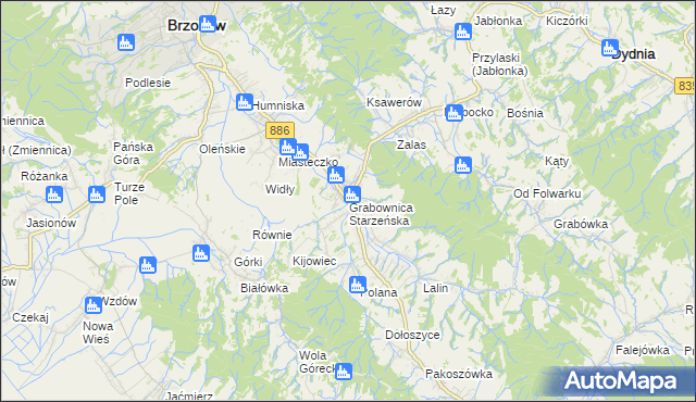 mapa Grabownica Starzeńska, Grabownica Starzeńska na mapie Targeo