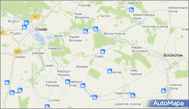 mapa Grądy gmina Chodel, Grądy gmina Chodel na mapie Targeo