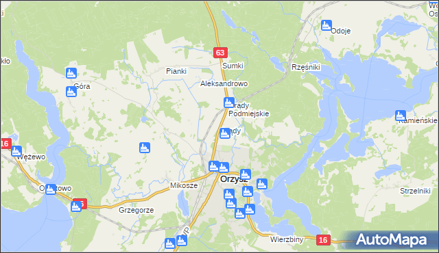 mapa Grądy gmina Orzysz, Grądy gmina Orzysz na mapie Targeo