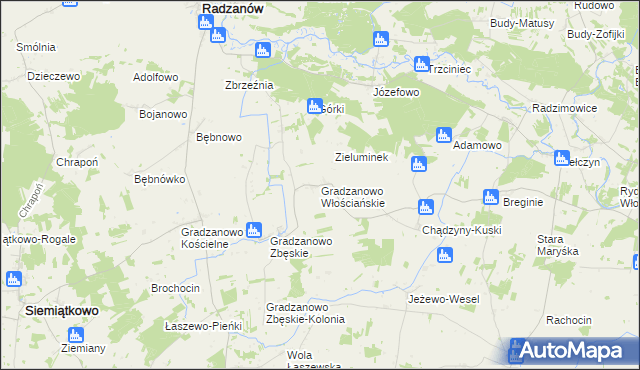mapa Gradzanowo Włościańskie, Gradzanowo Włościańskie na mapie Targeo