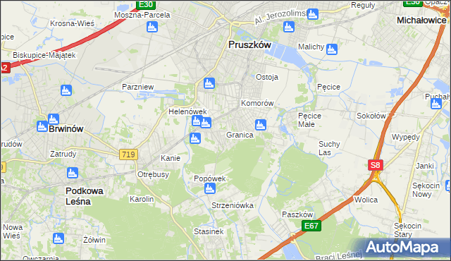 mapa Granica gmina Michałowice, Granica gmina Michałowice na mapie Targeo