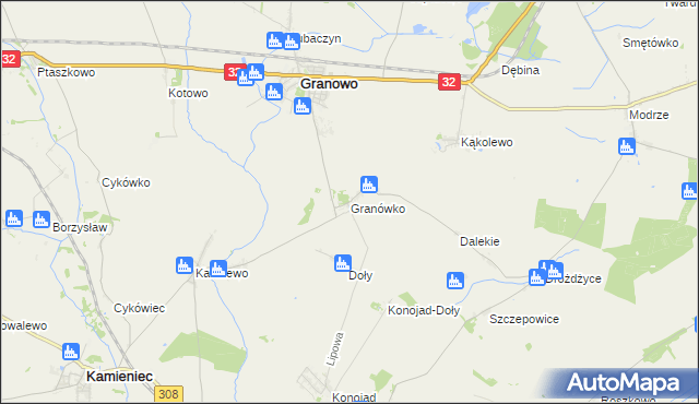 mapa Granówko gmina Granowo, Granówko gmina Granowo na mapie Targeo