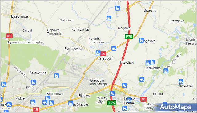 mapa Grębocin gmina Lubicz, Grębocin gmina Lubicz na mapie Targeo