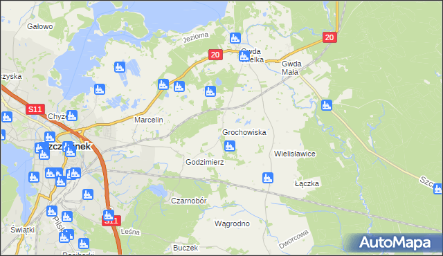 mapa Grochowiska gmina Szczecinek, Grochowiska gmina Szczecinek na mapie Targeo