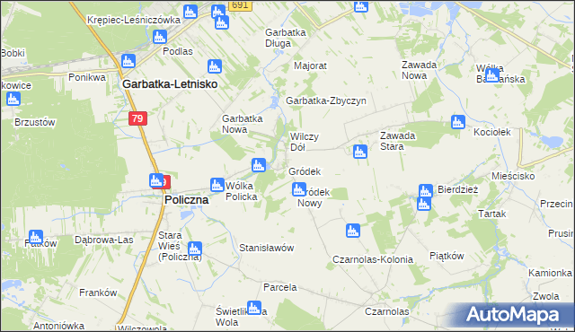 mapa Gródek gmina Policzna, Gródek gmina Policzna na mapie Targeo
