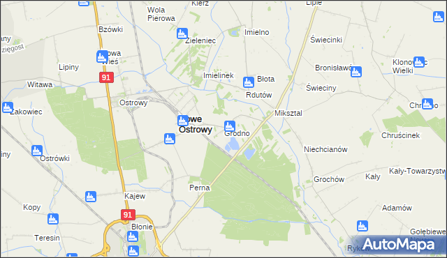 mapa Grodno gmina Nowe Ostrowy, Grodno gmina Nowe Ostrowy na mapie Targeo