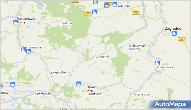mapa Grodziec gmina Zagrodno, Grodziec gmina Zagrodno na mapie Targeo