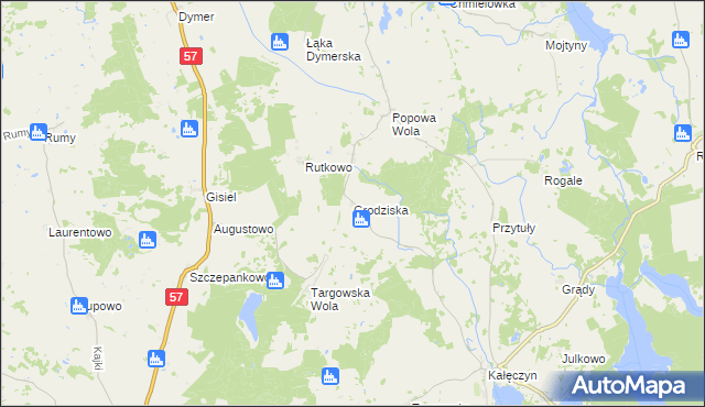 mapa Grodziska gmina Dźwierzuty, Grodziska gmina Dźwierzuty na mapie Targeo