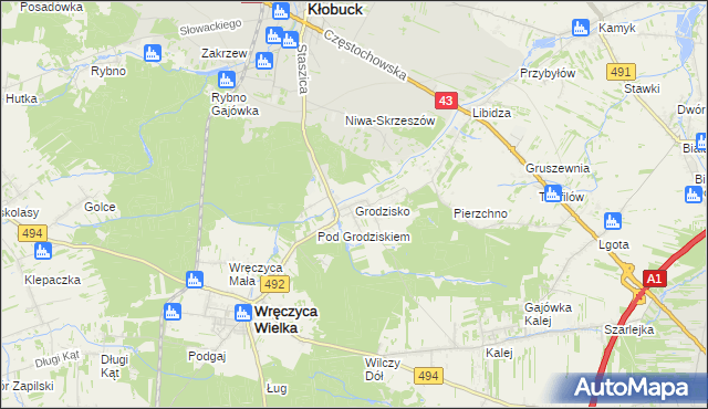 mapa Grodzisko gmina Wręczyca Wielka, Grodzisko gmina Wręczyca Wielka na mapie Targeo