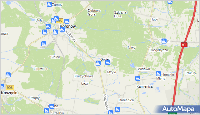 mapa Grojec gmina Boronów, Grojec gmina Boronów na mapie Targeo