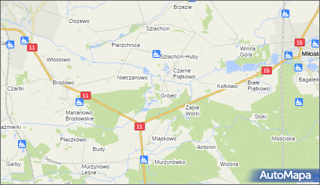 mapa Grójec gmina Środa Wielkopolska, Grójec gmina Środa Wielkopolska na mapie Targeo