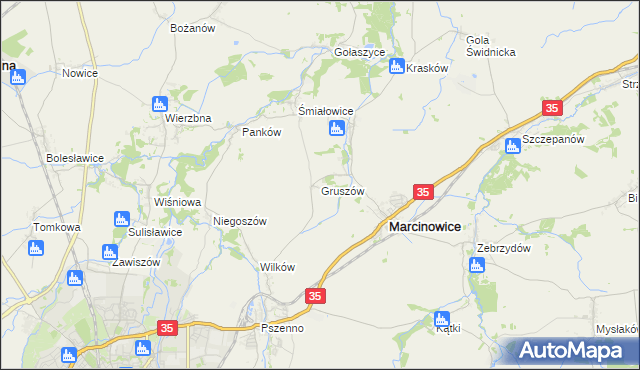 mapa Gruszów gmina Marcinowice, Gruszów gmina Marcinowice na mapie Targeo