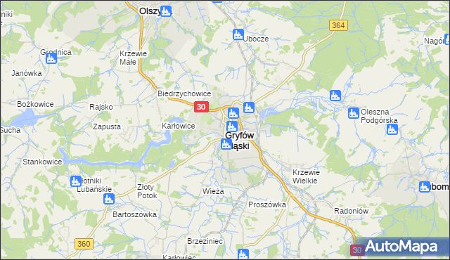 mapa Gryfów Śląski, Gryfów Śląski na mapie Targeo