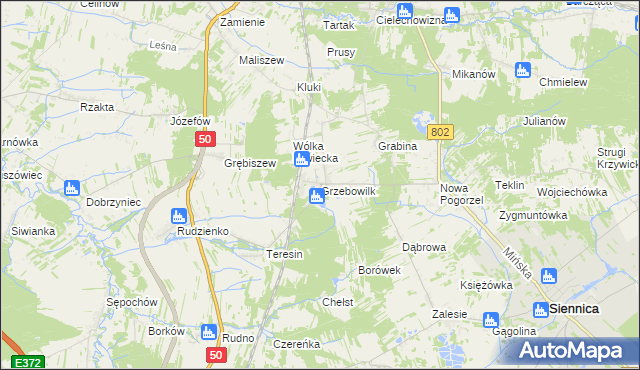mapa Grzebowilk gmina Siennica, Grzebowilk gmina Siennica na mapie Targeo