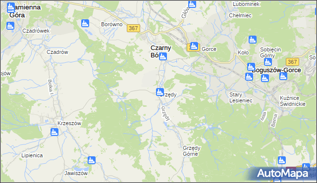 mapa Grzędy gmina Czarny Bór, Grzędy gmina Czarny Bór na mapie Targeo